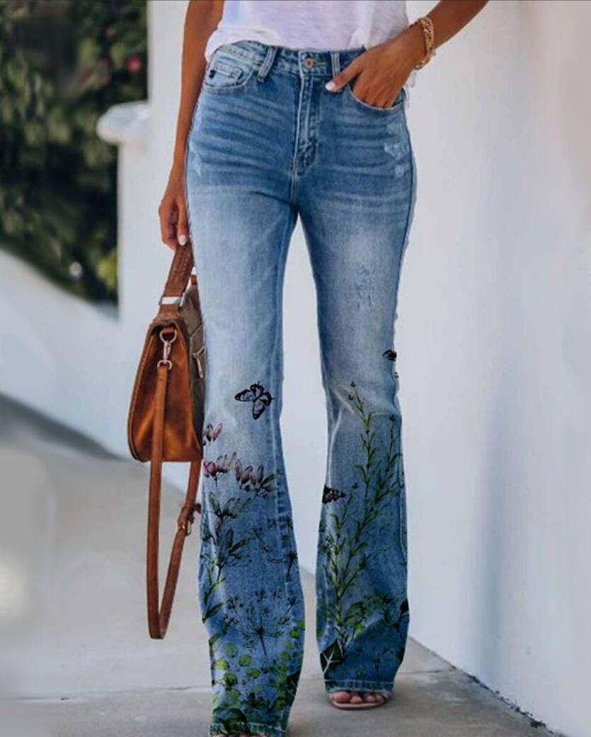 Large Size Women's Casual Pants With Flowers
