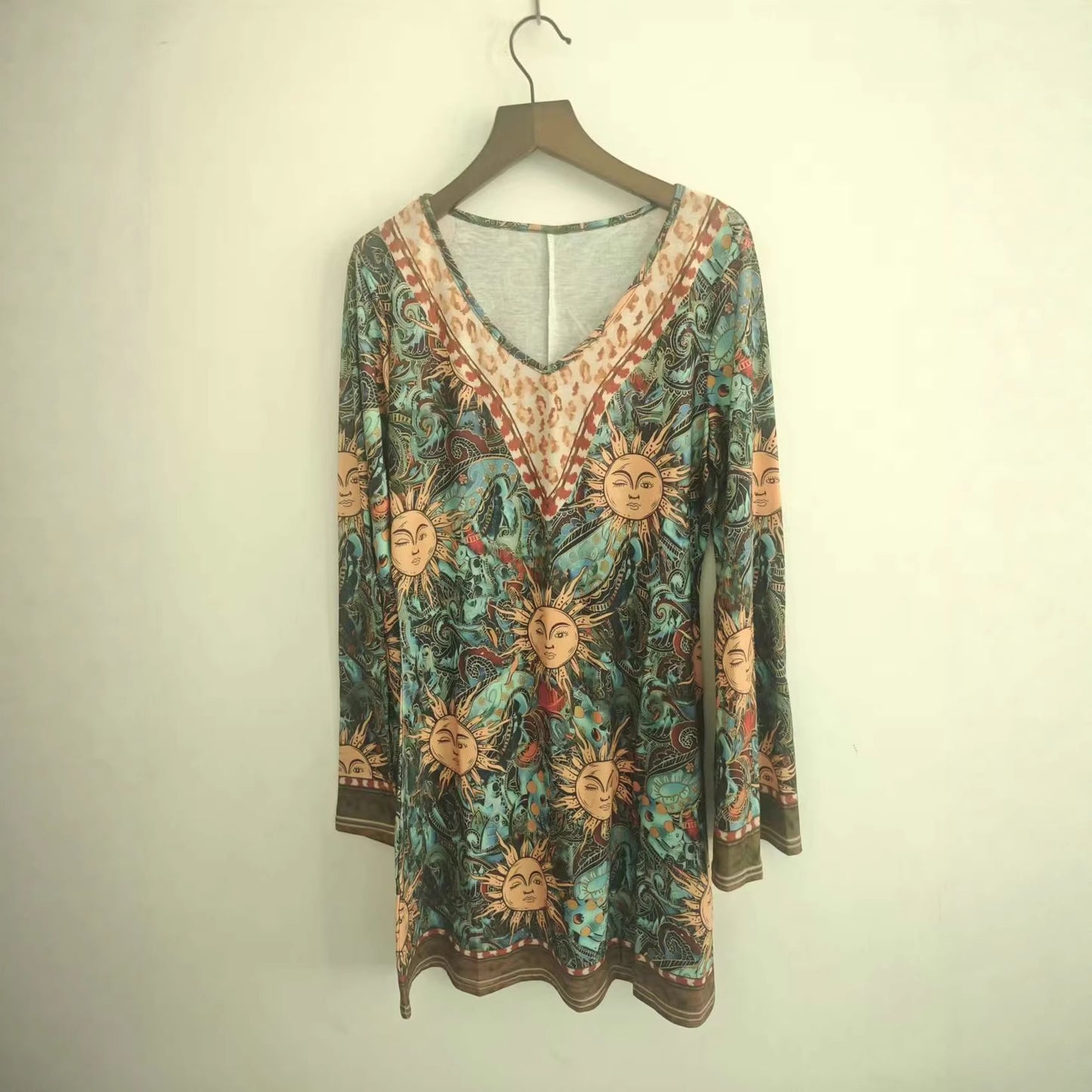 Spring Autumn Cinched-waist Floral A-line Dress
