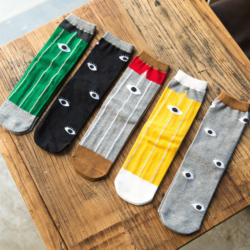 Men's Mid-calf Length Sock Creative Eyes Men's Socks Autumn And Winter Cotton Sock