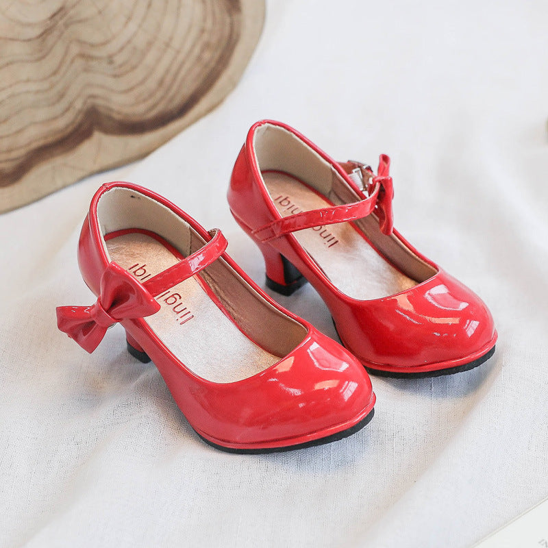 Fashion Girls' Solid Color High Heel Casual Leather Shoes