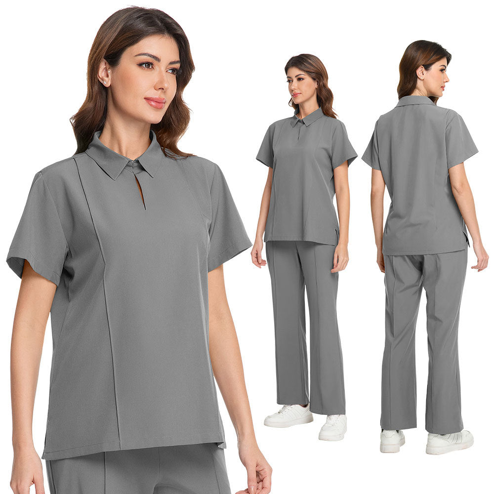 POLO-collar Scrub Top And Short-sleeve Scrub Pants Set For Dental And Oral Care