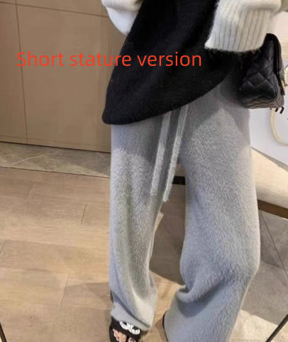 High-waisted Casual Pants Soft  Straight-leg Knitted Trousers