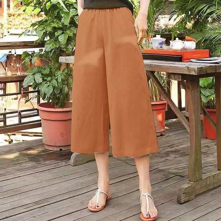 Cotton And Linen Women's Thin Loose Large Waist Elastic Wide Leg Pants
