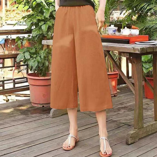 Cotton And Linen Women's Thin Loose Large Waist Elastic Wide Leg Pants