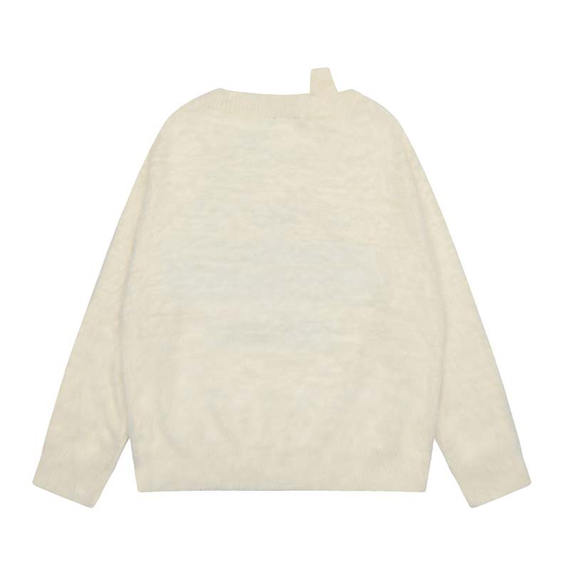 American High Street Letters And Numbers Jacquard Artificial Mink Hair Soft Glutinous Sweater For Women