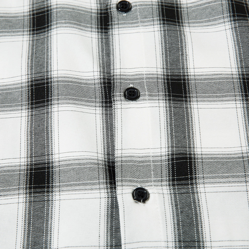 Color Matching Plaid Long Sleeve Shirt Men's Autumn