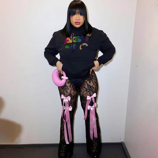 Lace See Through Bow Trousers