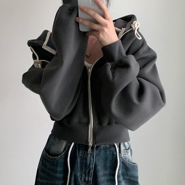 All-match Commute Hooded Zipper Sweatshirt Jacket