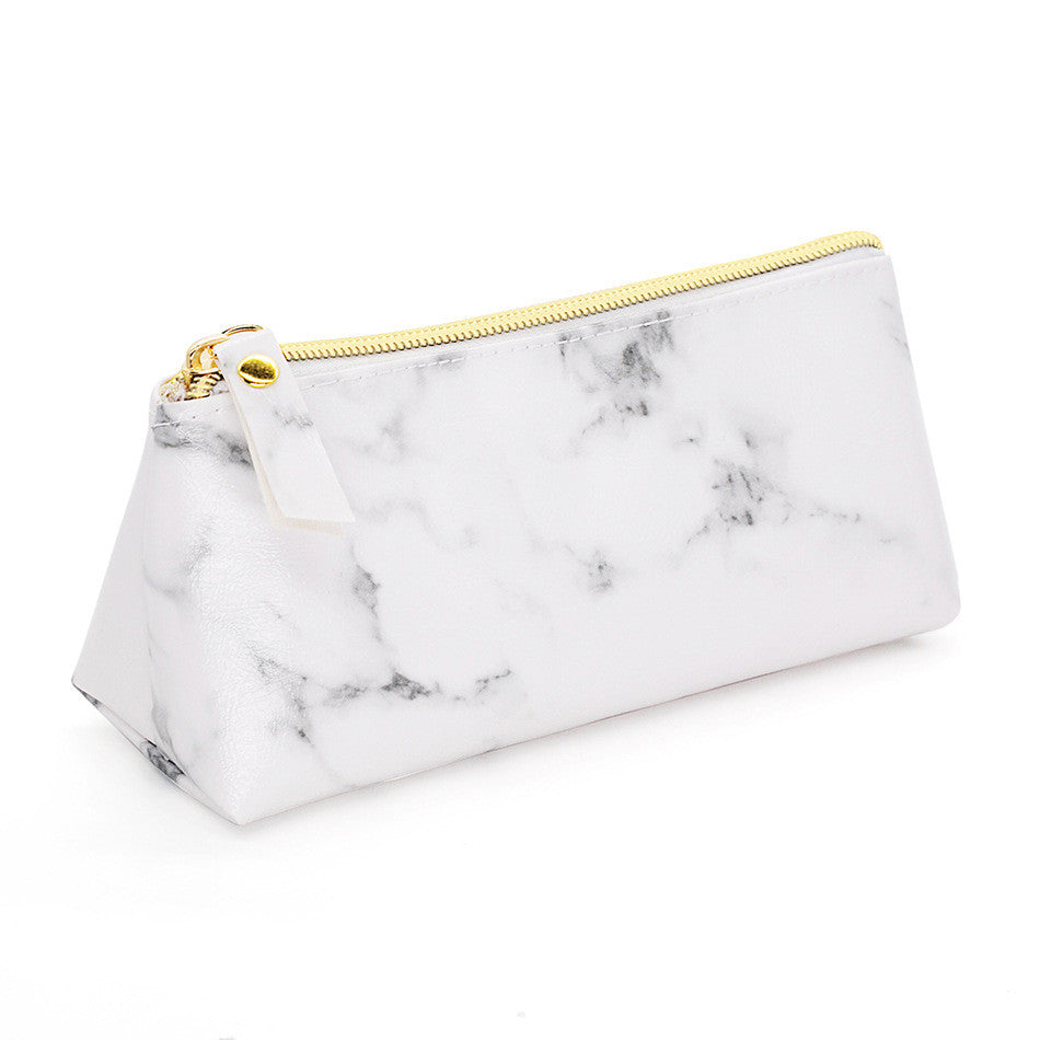 Fashion Simple White Marbled PU Cosmetic Bag