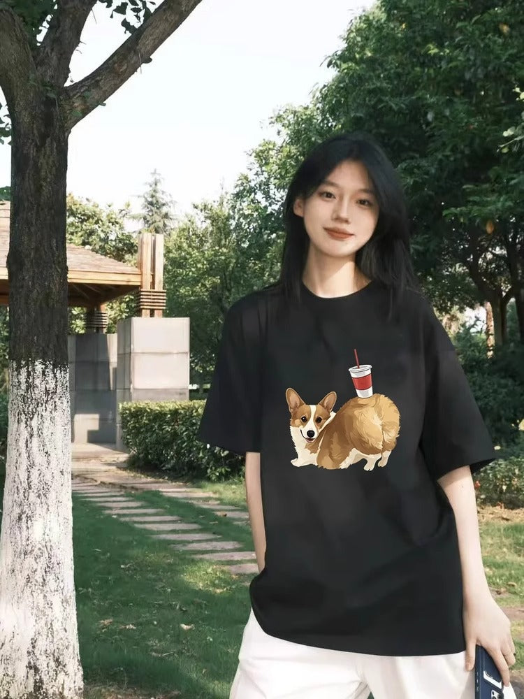Womens Loose-fitting Crew-neck Short-sleeve T-shirt