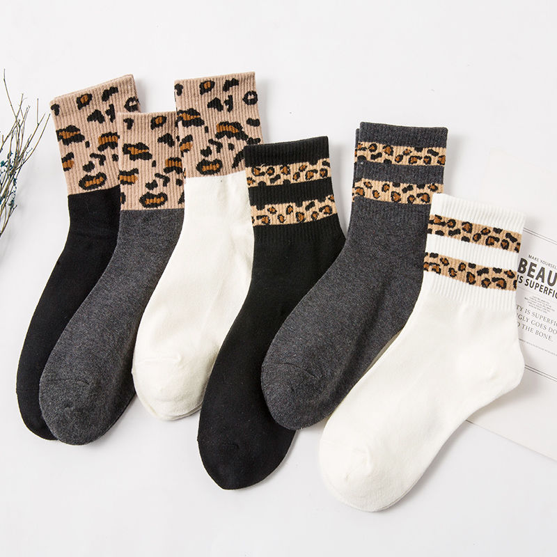 Leopard Print Women's Mid Tube Stockings Bunching Socks
