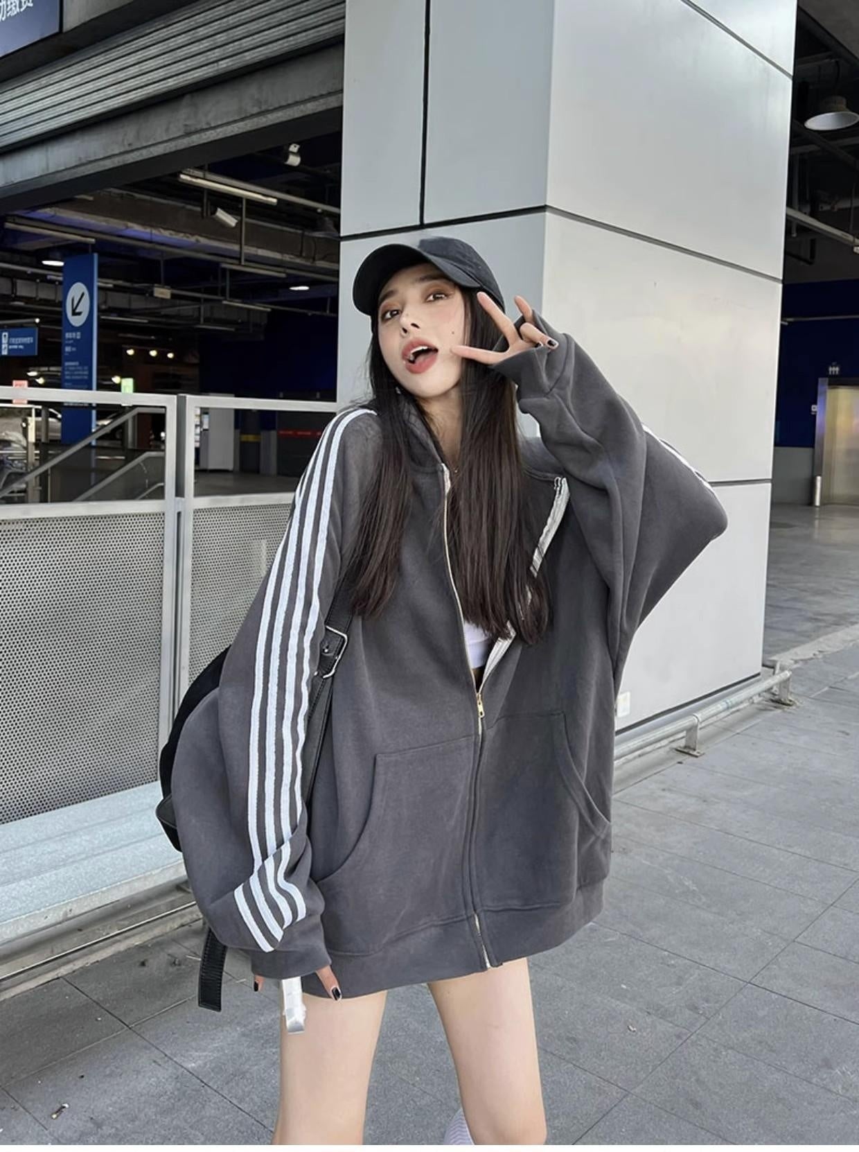 American Style Street Baseball Uniform Mid-length Sweater Cardigan Women's