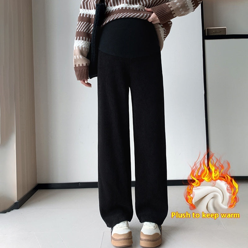 European Cotton Velvet Stripes Maternity Pants Outer Wear Fleece-lined Thickened