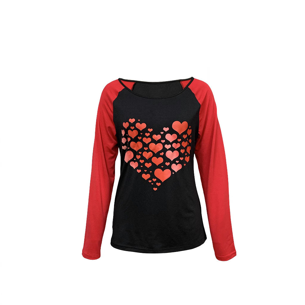 Women's Fashion Love Print Round Neck Long Sleeve T-Shirt
