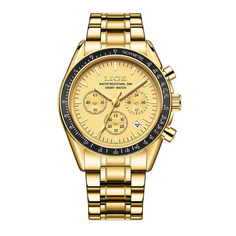 Mens Multifunctional Waterproof Calendar Luminous Quartz Watch