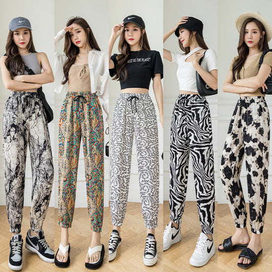 Tie-dyed Ink Painting Thin Ice Silk Leisure Sports Jogger Pants