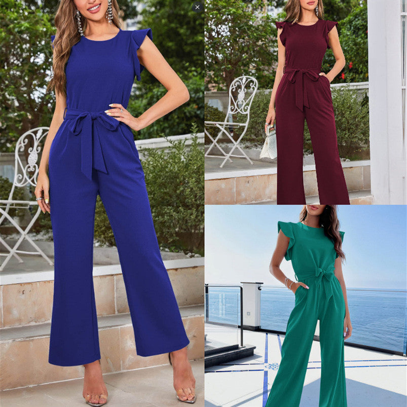 Jumpsuit til kvinder med flæser og brede benstropper