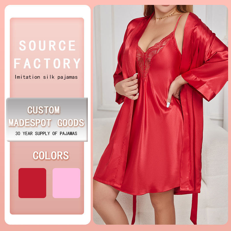 Womens Camisole Shorts And Nightgown Three-Piece Set