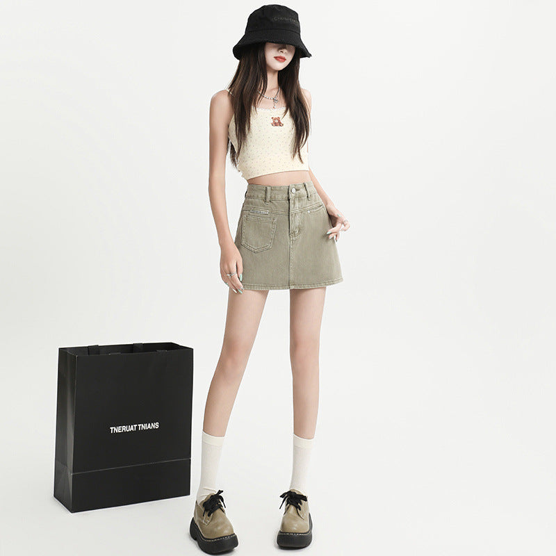 Thin Denim Skirt Women's A- Line Pantskirt