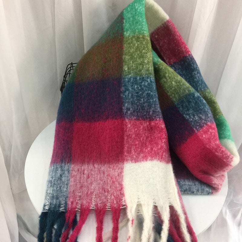Women's Autumn Colorful Striped Warm Cashmere Plaid Scarf