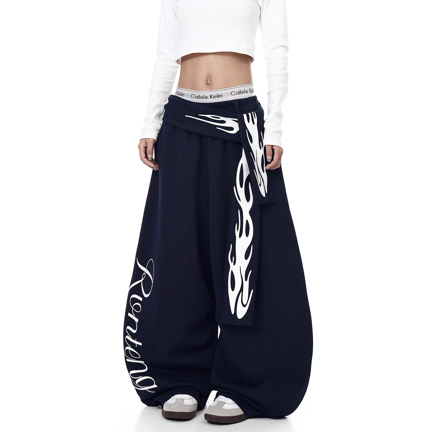 American Retro Flame-Print Belt Sickle For Women