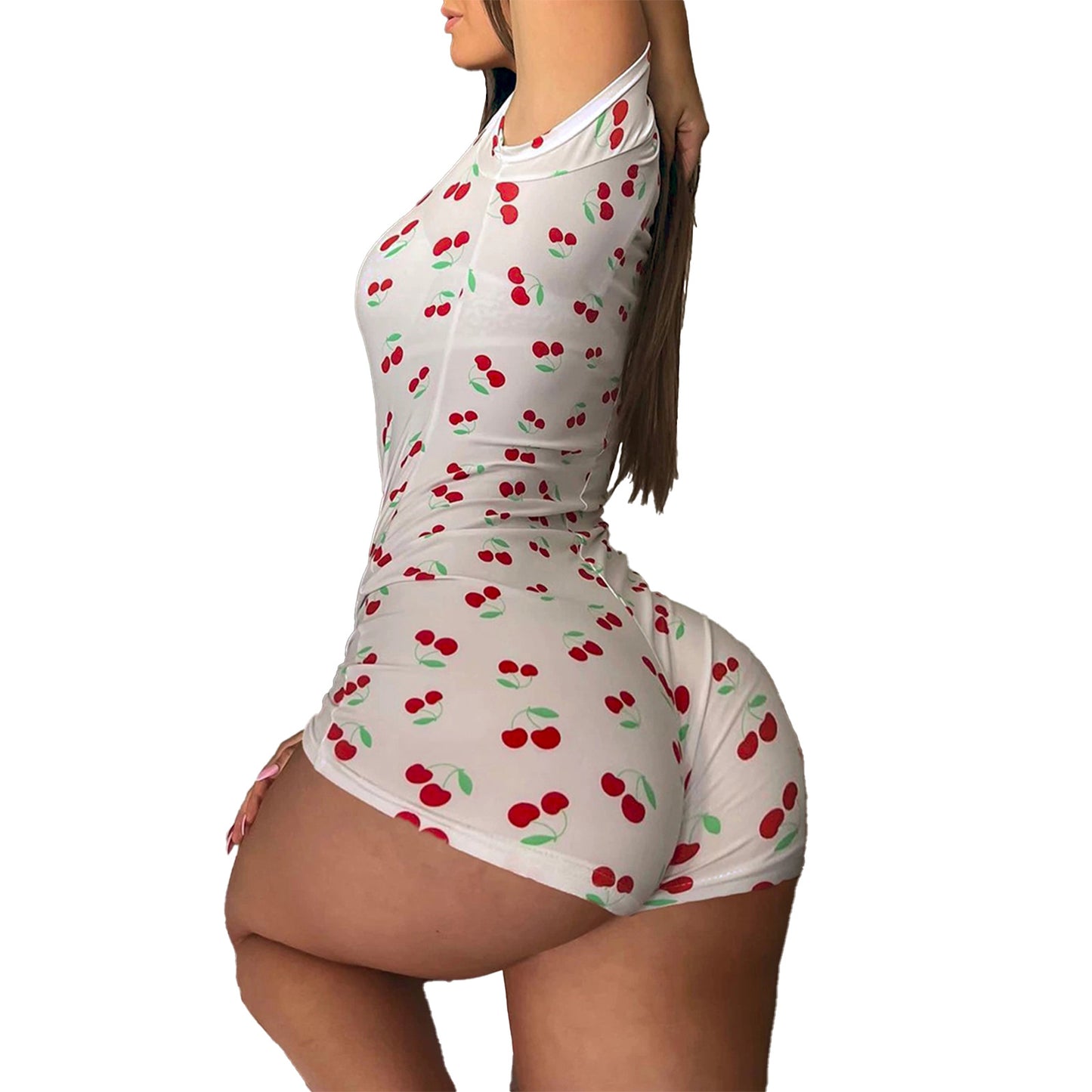 V Neck Single Breasted Slim Fit Basic Short Sleeve Jumpsuit With Shorts