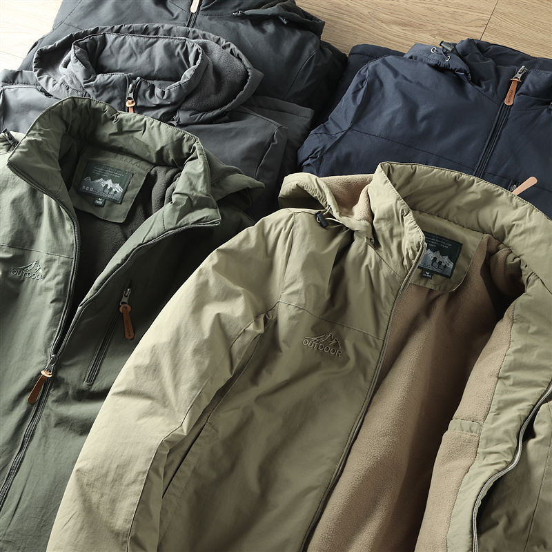 Men's Outdoor Casual Fleece And Thick Workwear Shell Jacket Jacket Tide