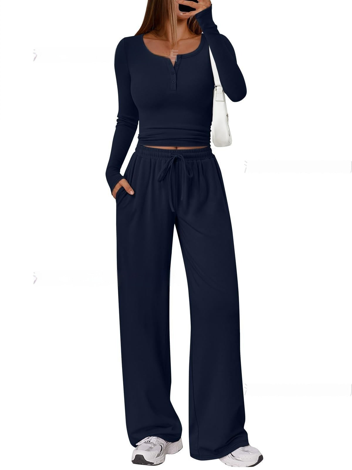 Comfortable Casual Long-sleeve Wide-leg Pants Set For Sports