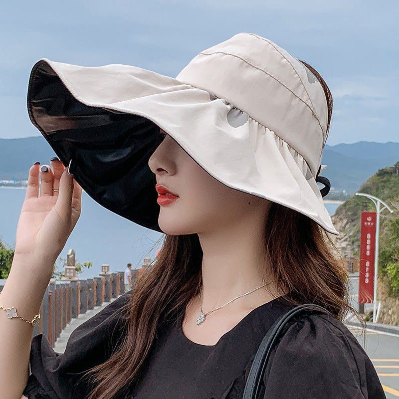 Women's Summer Large Brim Anti-ultraviolet Black Plastic Empty Top Sun Hat