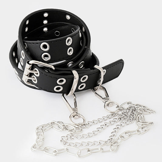 Jeans With Cutout Air Eye Punk Casual Belt