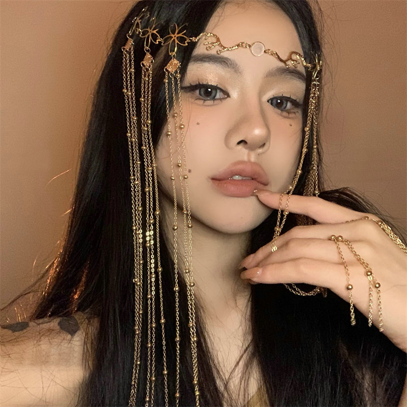 Long Tassel Waterdrop Rhombus Headband Retro Handmade Fringe Face Curtain