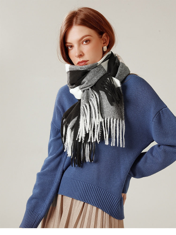 Shawl Scarf Winter Warmth Cashmere Tassel Plaid Long Bib