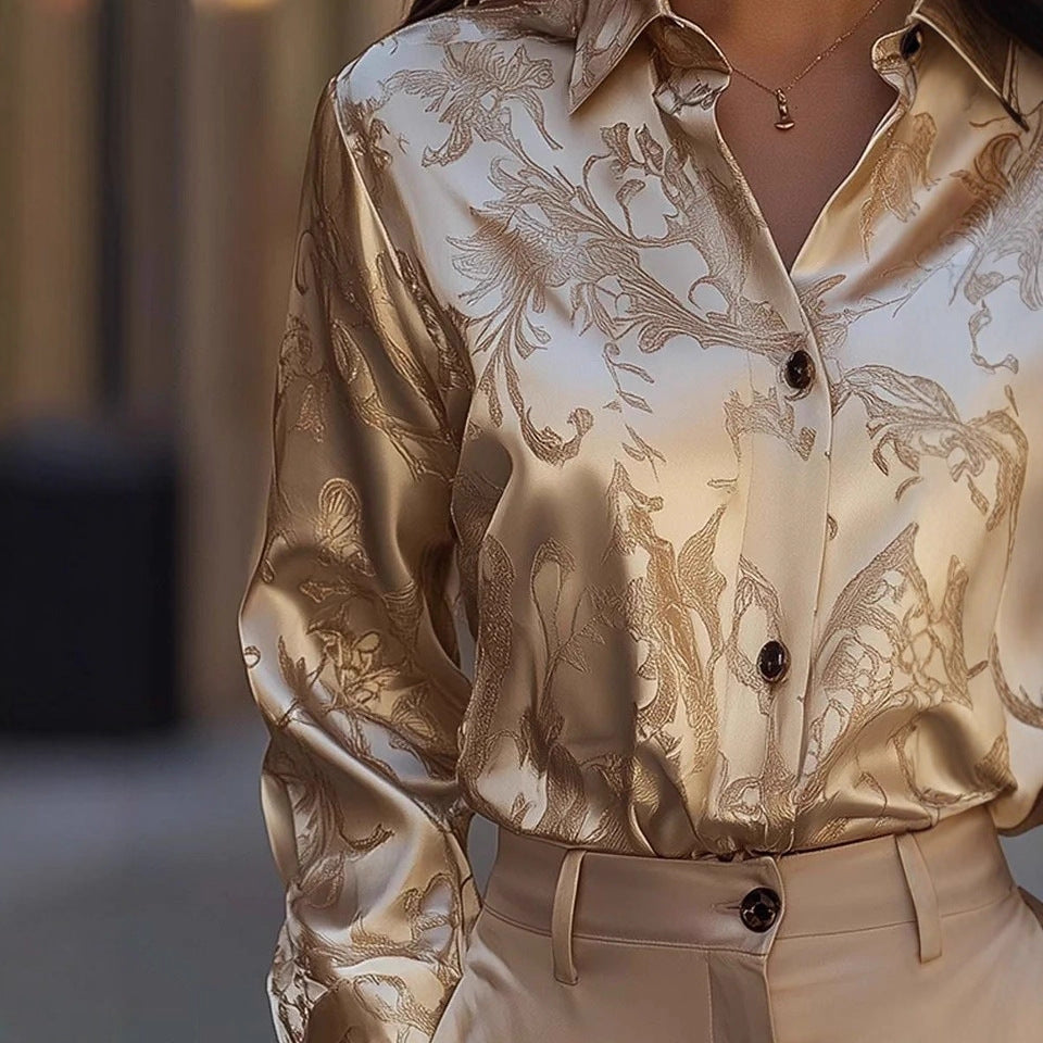 Womens SpringSummer Satin-Feel Drapey Shirt New Arrival