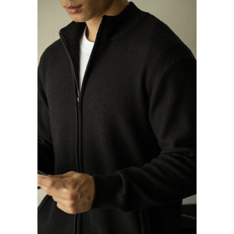 Herre åndbar lynlås afslappet sweater med standkrave