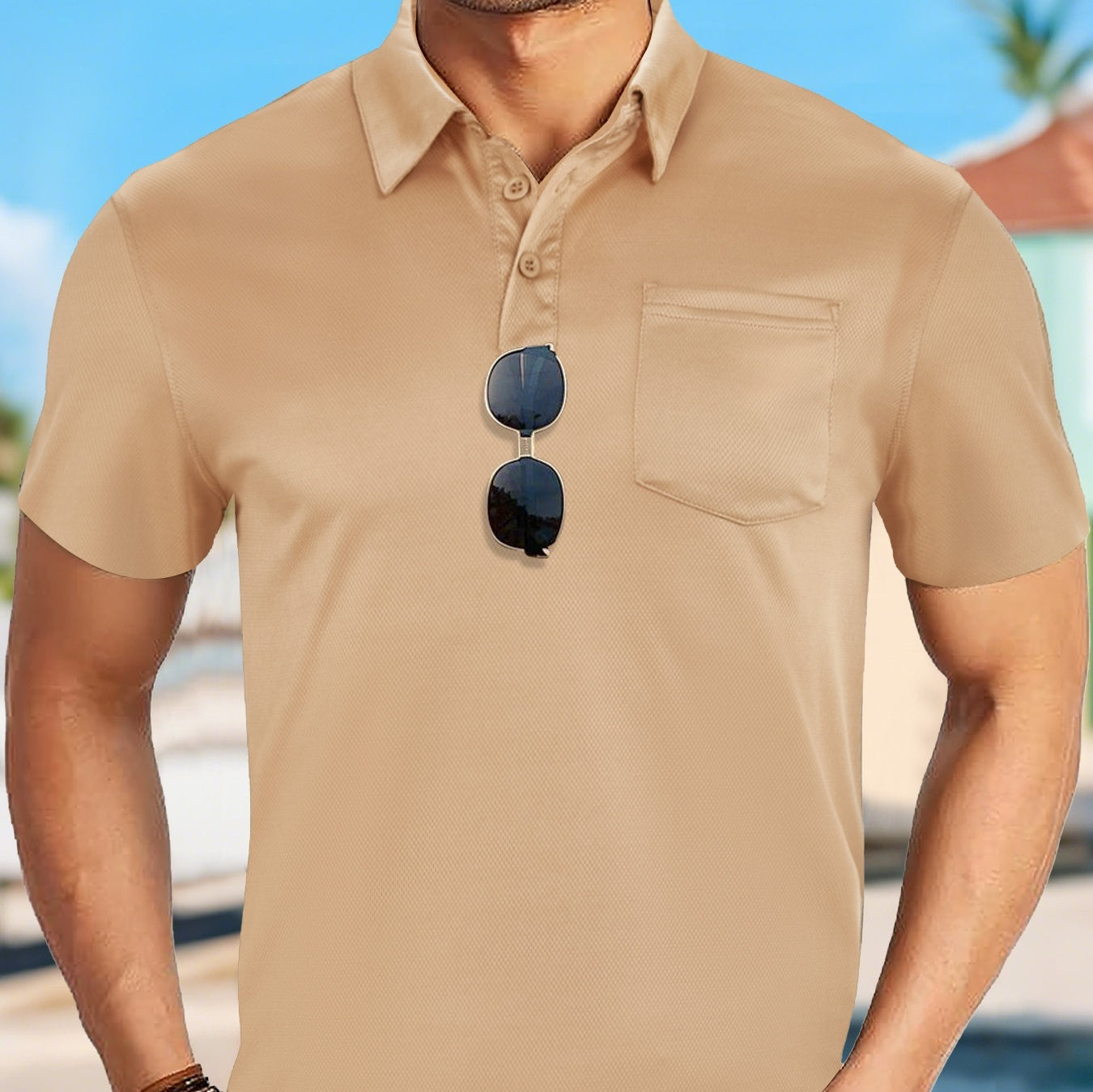 Men's Sporty Casual Breathable Mesh Button-down Collar Solid Color Shirt