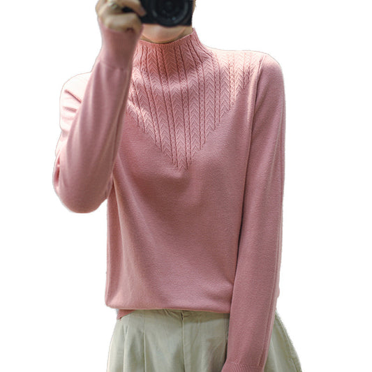 Lace Mock Neck Sweater Women's Pullover Long Sleeves Outer Match