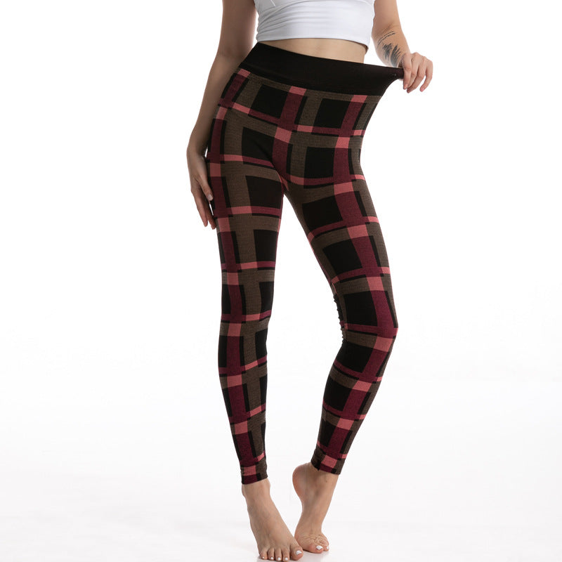 Women's High Elastic Goddess Plaid Jacquard Leggings