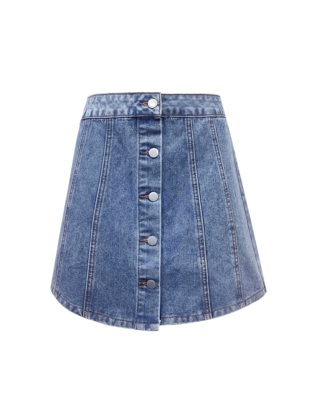 Womens Single-Breasted Defined-Waist Denim Skirt