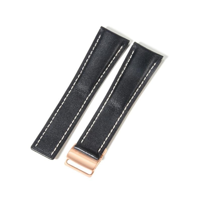 Black Brown Blue Bamboo Grain Cowhide Watch Strap 22mm 24mm