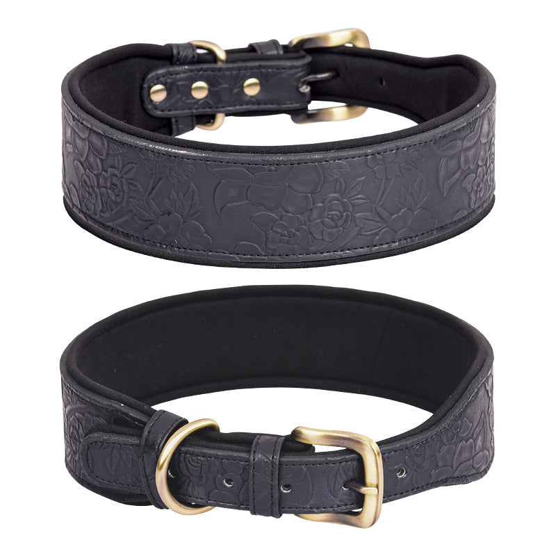 Embossed Leather Pet Collar Soft Space Cotton Substrate