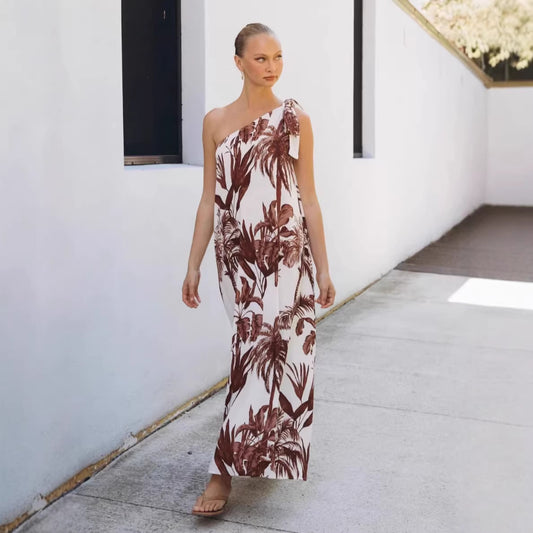 Printed Off-Shoulder Slip-Detail Sleeveless Dress For Women