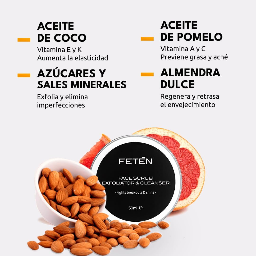 FETEN Exfoliante Facial Hombre - Limpiador Facial Elimina Puntos Negros - Gel Limpiador Facial Piel Grasa - Crema Facial Hombre - 50 ML
