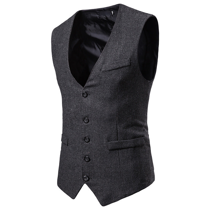 Men's Autumn And Winter Herringbone Single-breasted Vest Men's Suit