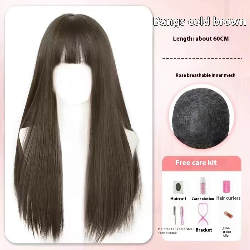 Jaulin Wig Women's Long Hair Forehead Lace Full-head Wig New Artificial Natural Mid-length Long Straight Hair Full Top Wig