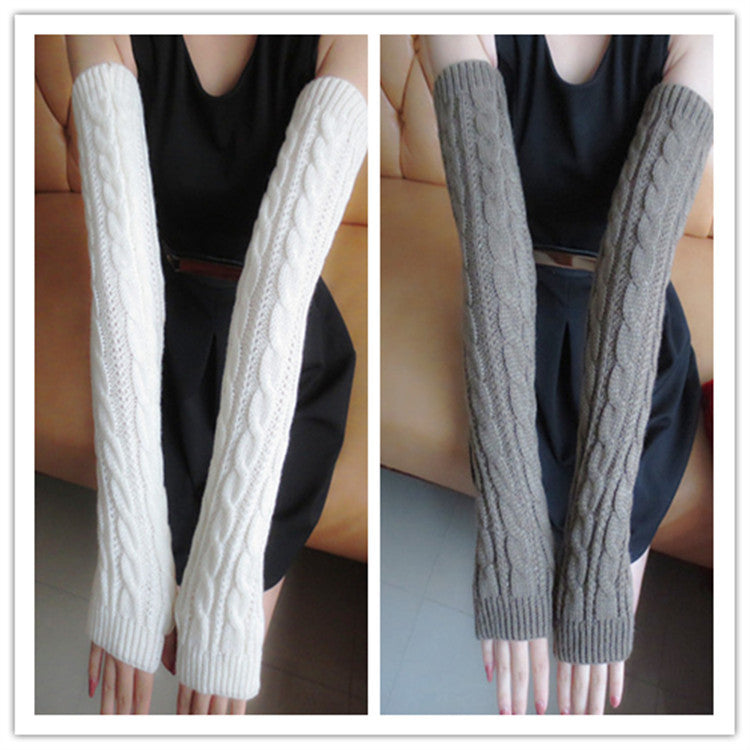 Women's Warm Solid Color Twist Long Half Finger Elastic Sleeves