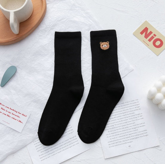 Female Japanese College Style Cute Cartoon Bear Embroidered Socks