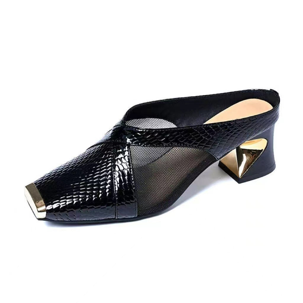 Women's Versatile Square-toe Mesh Sandals For Outdoor Wear