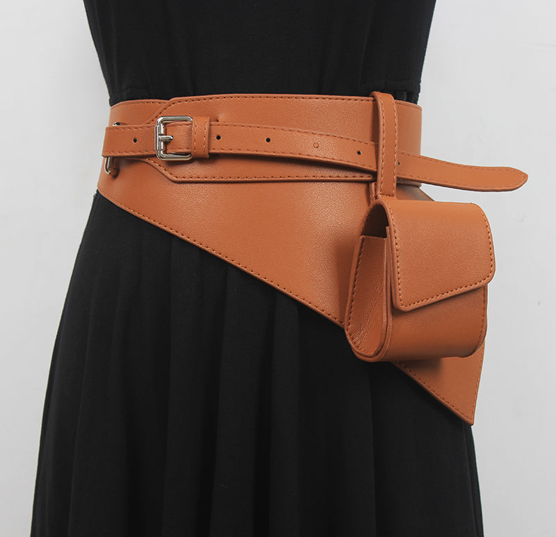 Waist Bag Faux Leather PU Wide Girdle Women's Suit