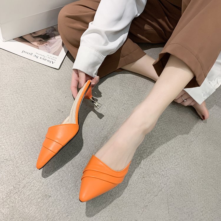 Korean Style Pointed Toe Baotou Half Slippers Women