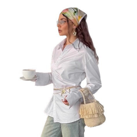 French Style Temperament Lapel White Shirt For Women Autumn